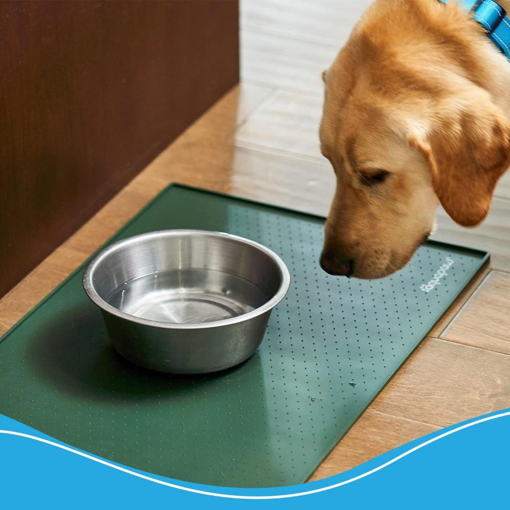 Pet Feeding Mat, Forest Green, Medium (19in x 12in) Non-Slip, Waterproof, Dishwasher Safe, Ideal for Easy Dog/Cat Mealtimes and Clean Up