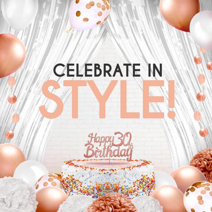 41-Piece Rose Gold 30th Birthday Decorations for Women - Includes Happy Birthday Banner, Cake Topper, Tissue Pom Poms & More - Easy to Set Up - Perfect for Bridal Showers, Baby Showers & More