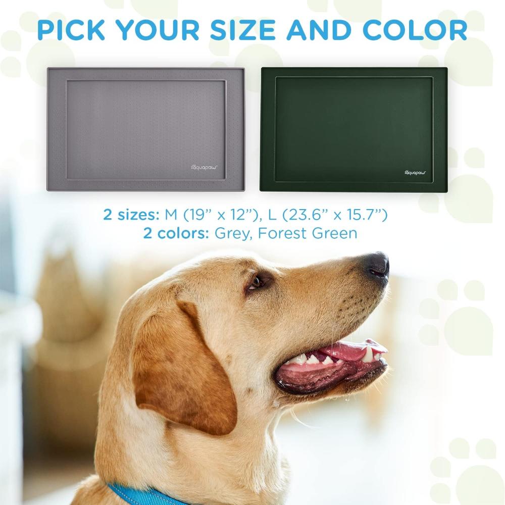 Pet Feeding Mat, Forest Green, Medium (19in x 12in) Non-Slip, Waterproof, Dishwasher Safe, Ideal for Easy Dog/Cat Mealtimes and Clean Up