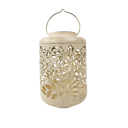 12" Tall Hanging and Tabletop Decorative Solar LED Lantern with Diamond Leaf Design & Antique Hand-Painted Finish, Outdoor, Backyard, Waterproof IP44