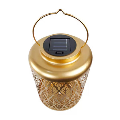 12" Tall Hanging and Tabletop Decorative Solar LED Lantern with Diamond Leaf Design & Antique Hand-Painted Finish, Outdoor, Backyard, Waterproof IP44