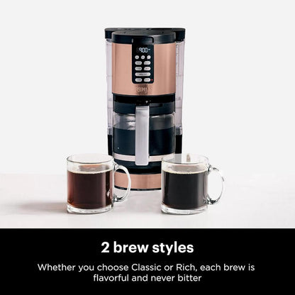 Programmable XL 14-Cup Coffee Maker with Permanent Filter, 2 Brew Styles (Classic & Rich), Delay Brew, Freshness Timer, Keep Warm Function, Dishwasher Safe, Copper