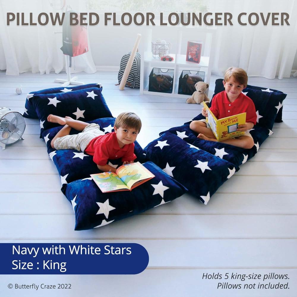 Floor Pillow Case, Mattress Bed Lounger Cover, Star Navy, King Size - Cozy Seating Solution for Kids & Adults, Recliner Cushion, Perfect for Reading, TV Time (Pillow Not Included)