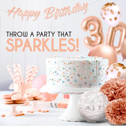 41-Piece Rose Gold 30th Birthday Decorations for Women - Includes Happy Birthday Banner, Cake Topper, Tissue Pom Poms & More - Easy to Set Up - Perfect for Bridal Showers, Baby Showers & More