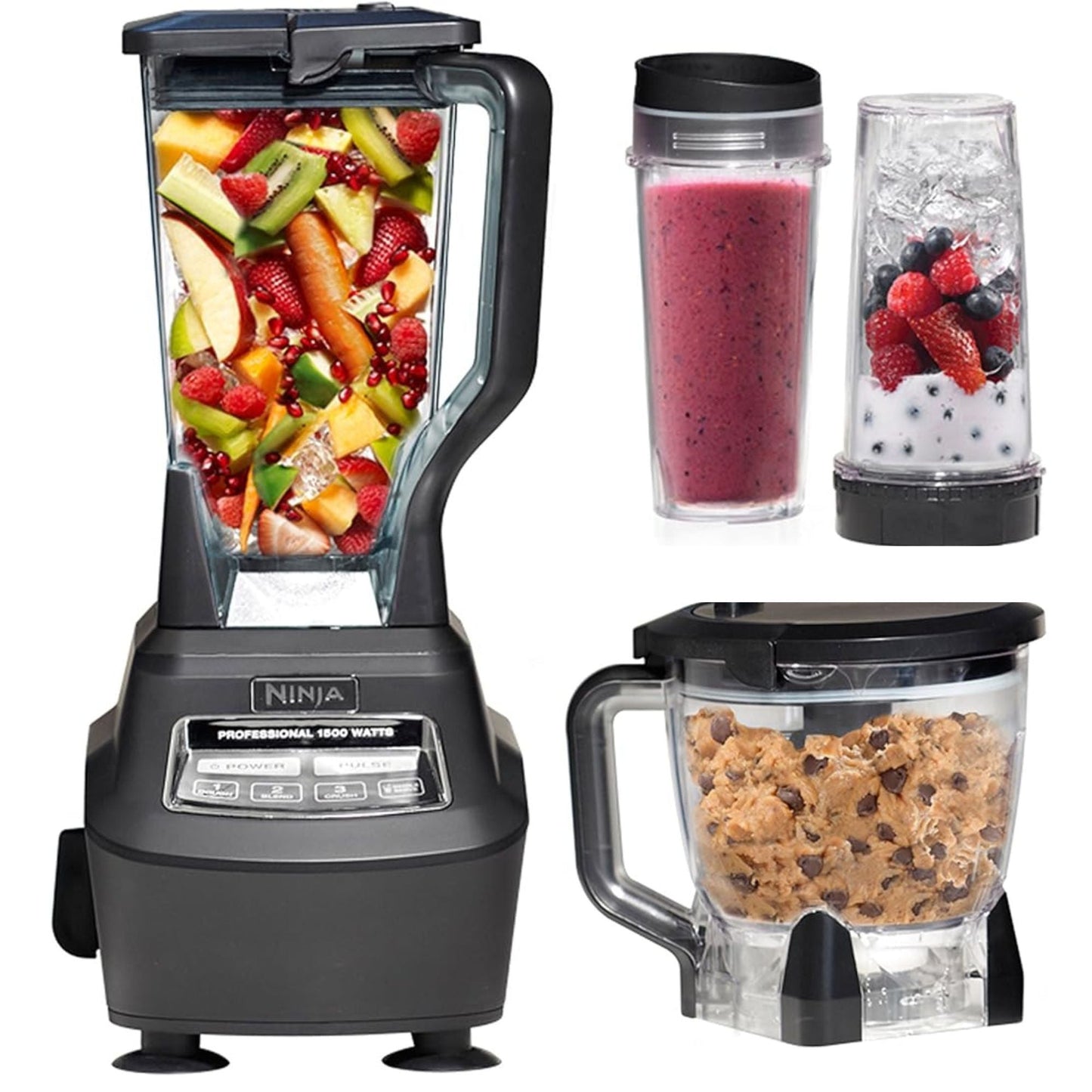 72 oz Pitcher Blender Food Processor 4 Functions for Smoothies Dough Drinks & More + 2 Nutri Cups