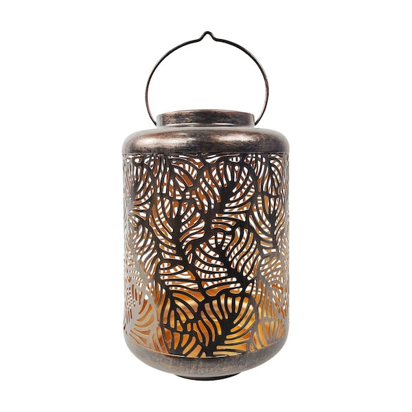 Outdoors Solar LED Lantern w Banana Leaf Design Hand Painted Finish