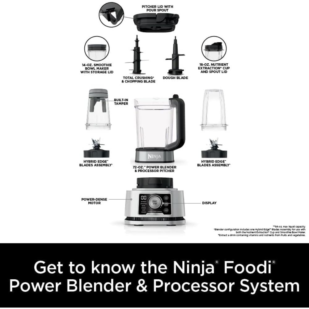 400W Power Blender & Processor System with Smoothie Bowl Maker & Nutrient Extractor, 6 Functions for Bowls, Spreads, Dough & More, 72-oz Pitcher & To-Go Cups, Silver"