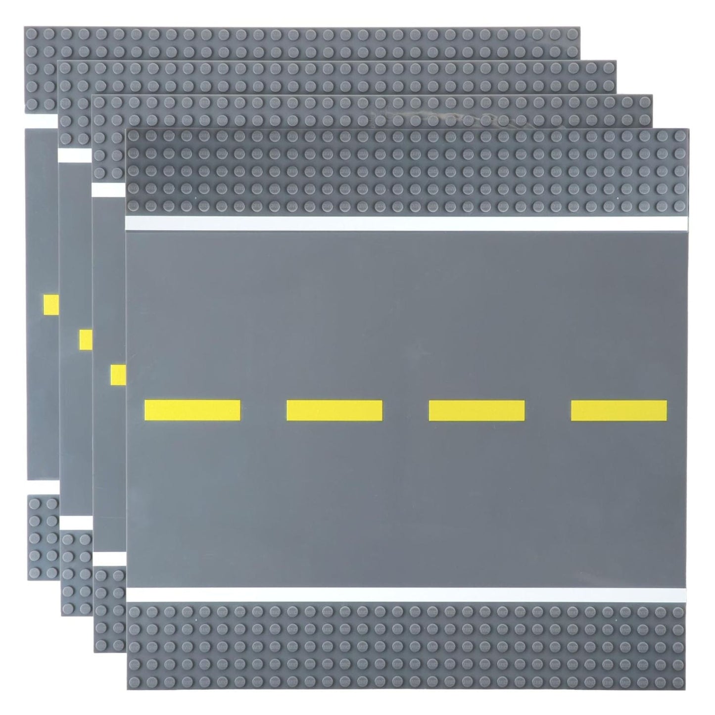 Set of 4 Straight Baseplates 10''x10'' Road Baseplates for Building Bricks Compatible with All Major Brands