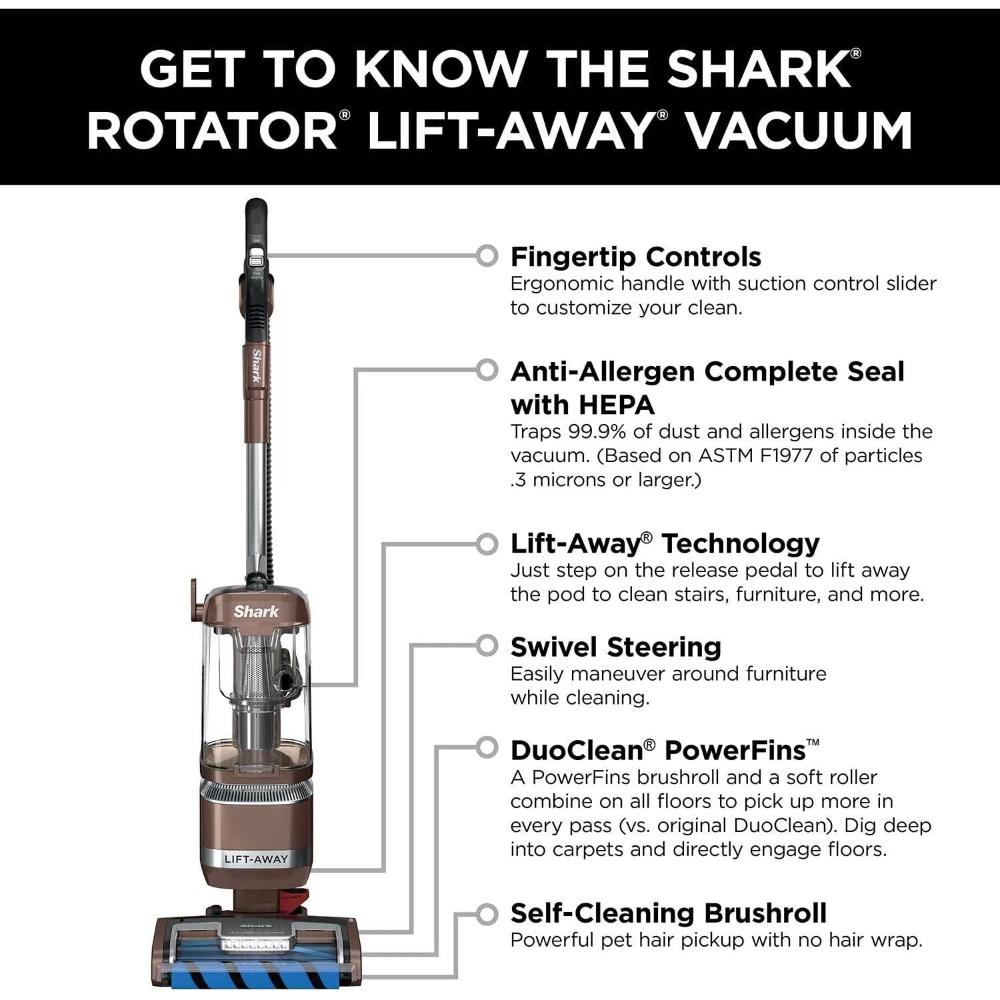 Upright Vacuum with Self-Cleaning Brushroll, Powerful Pet Hair Pickup, HEPA Filter, Lift-Away with DuoClean, Brown