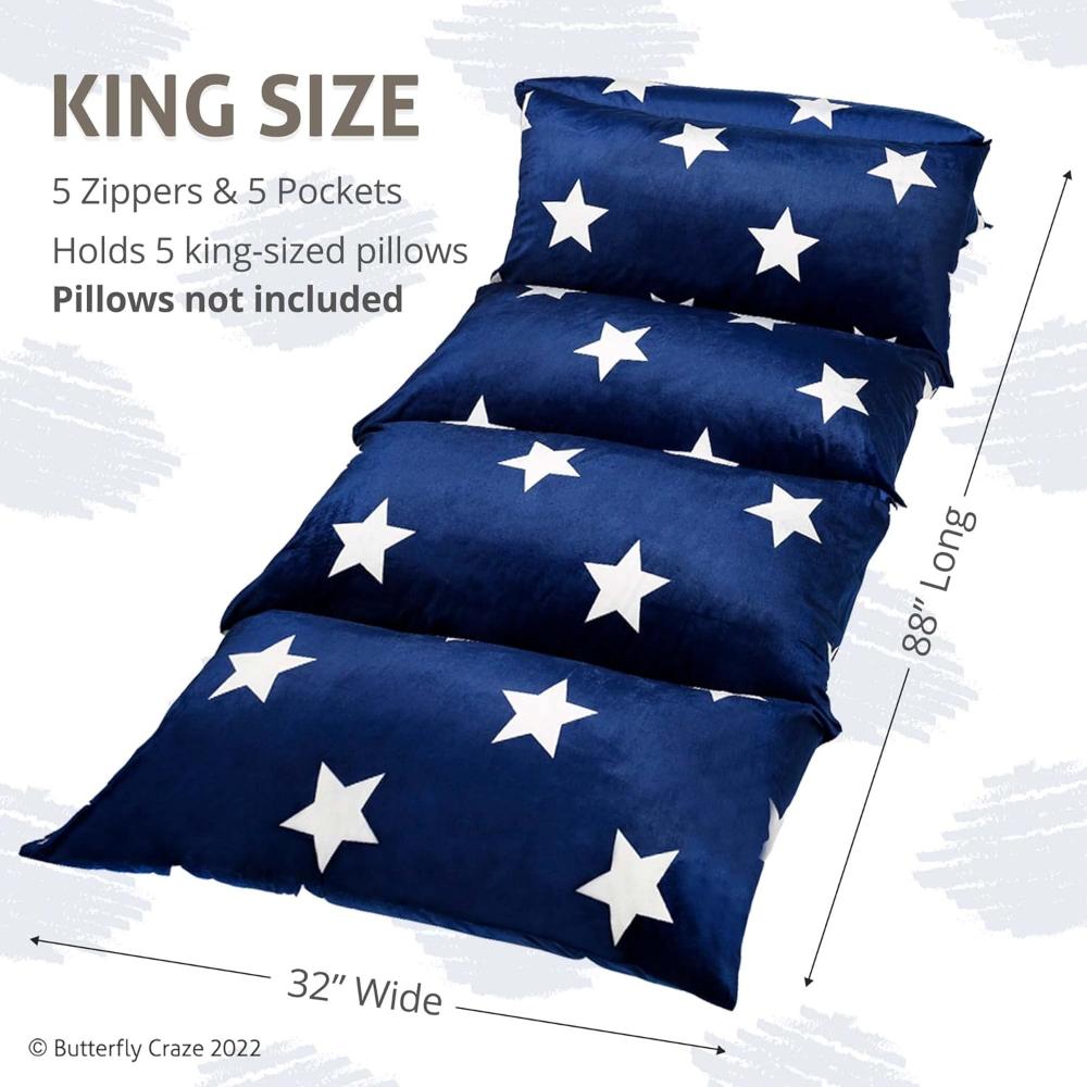 Floor Pillow Case, Mattress Bed Lounger Cover, Star Navy, King Size - Cozy Seating Solution for Kids & Adults, Recliner Cushion, Perfect for Reading, TV Time (Pillow Not Included)