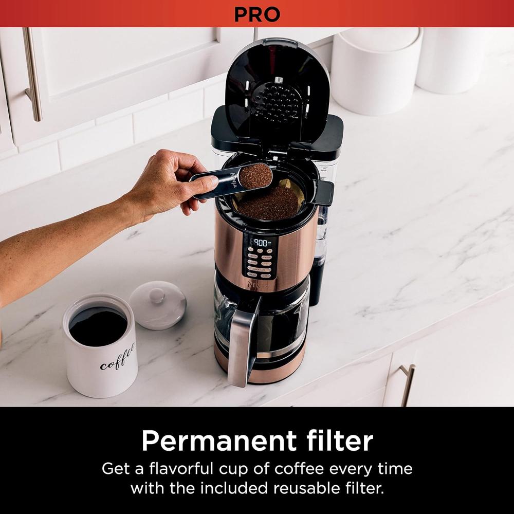 Programmable XL 14-Cup Coffee Maker with Permanent Filter, 2 Brew Styles (Classic & Rich), Delay Brew, Freshness Timer, Keep Warm Function, Dishwasher Safe, Copper