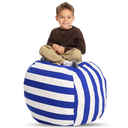 33" Bean Bag Storage Cover Blue & White Stripes Room Organizer Versatile Beanbag