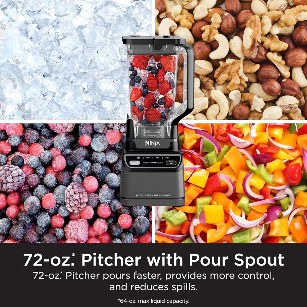 Professional Blender 2.0, 1200 Watts, Auto-iQ Program, Total Crushing Blades, 72-oz Pitcher, 4 Manual Speeds for Smoothies, Shakes, and Frozen Drinks, Dishwasher-Safe Parts, Dark Grey