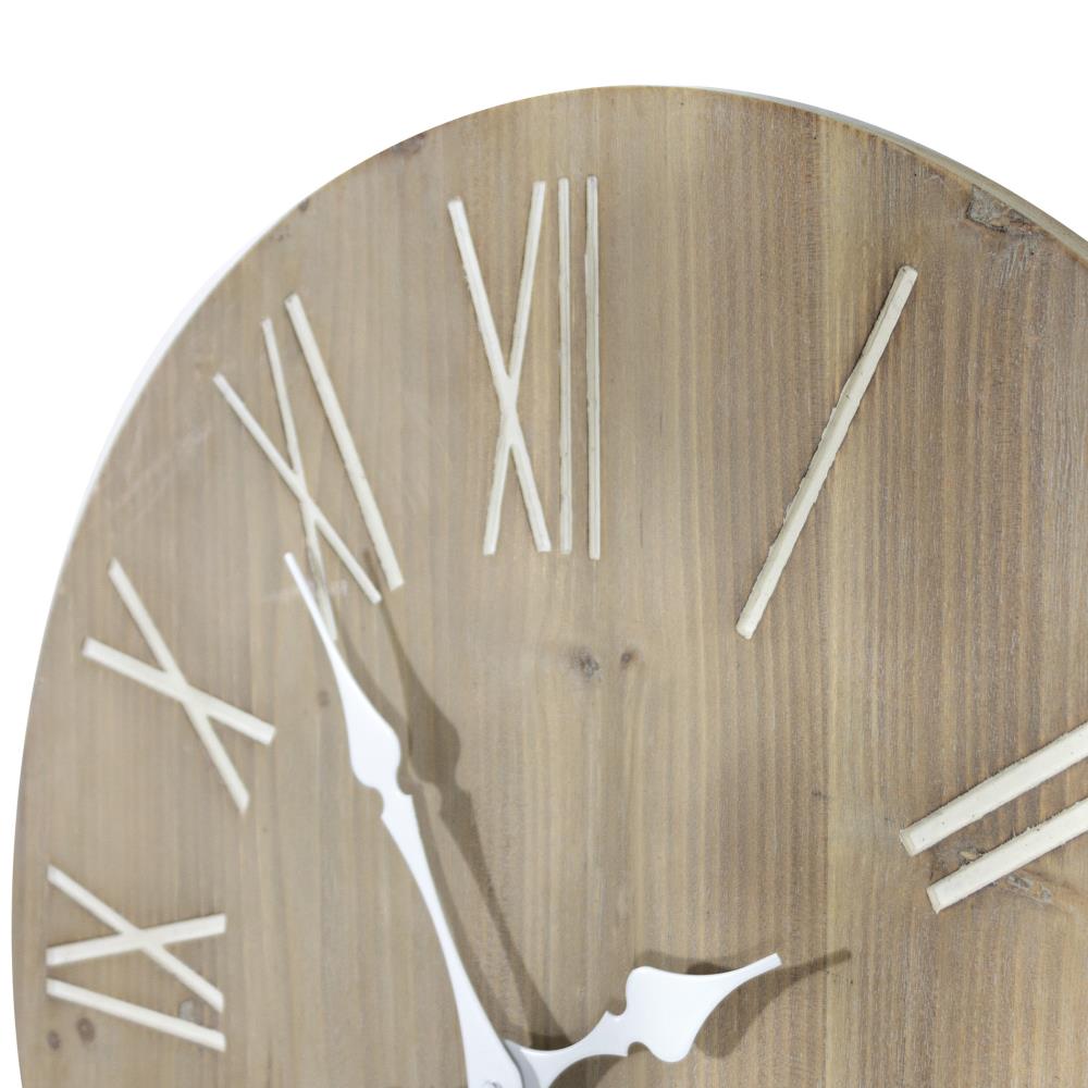 Analog Round Rustic Wall Clock - Decorative Solid Fir Wood with White Numbers