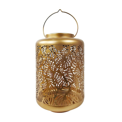 Outdoors Solar LED Lantern w Banana Leaf Design Hand Painted Finish