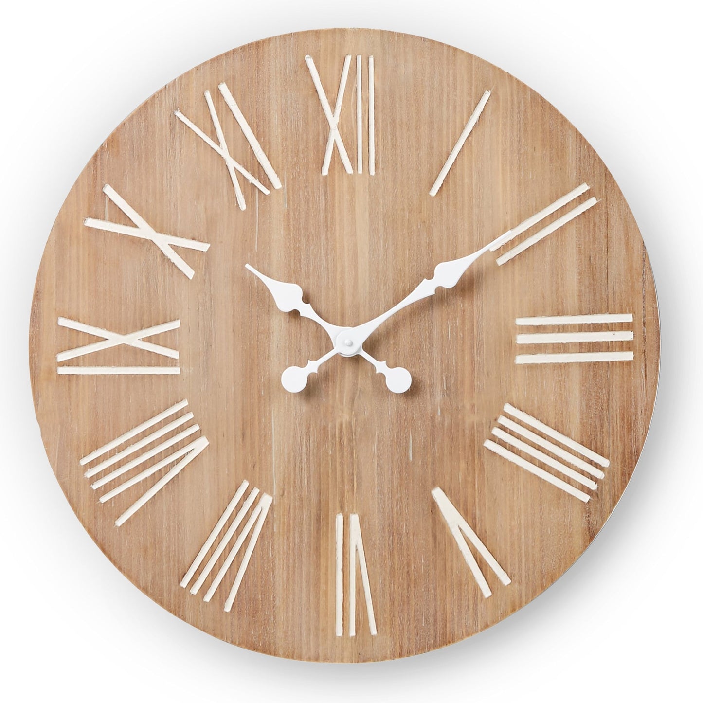 Analog Round Rustic Wall Clock - Decorative Solid Fir Wood with White Numbers