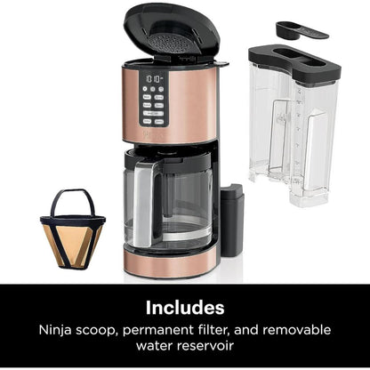 Programmable XL 14-Cup Coffee Maker with Permanent Filter, 2 Brew Styles (Classic & Rich), Delay Brew, Freshness Timer, Keep Warm Function, Dishwasher Safe, Copper