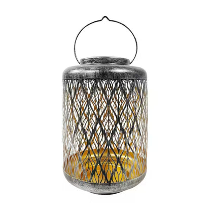 12" Tall Hanging and Tabletop Decorative Solar LED Lantern with Diamond Leaf Design & Antique Hand-Painted Finish, Outdoor, Backyard, Waterproof IP44