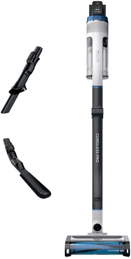 Pro Cordless Vacuum with Clean Sense IQ & MultiFLEX Technology, PowerFins Plus Brushroll, Includes Duster Crevice Tool & Anti-Allergen Dusting Brush, Up to 40 Minute Runtime, White/Blue