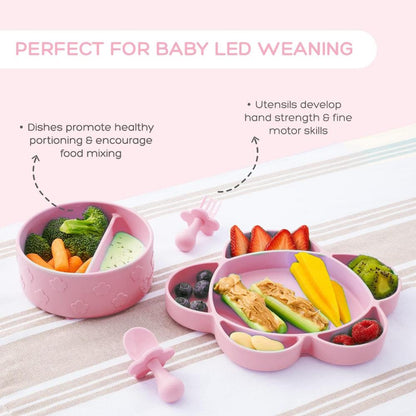 Baby Essentials Feeding Set - Complete 4-Piece Set for Baby-Led Weaning with Suction Bottoms, BPA & Phthalate-Free, Blush