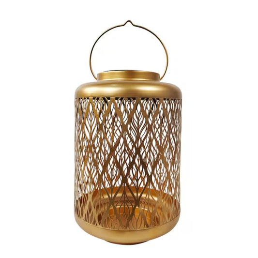 12" Tall Hanging and Tabletop Decorative Solar LED Lantern with Diamond Leaf Design & Antique Hand-Painted Finish, Outdoor, Backyard, Waterproof IP44