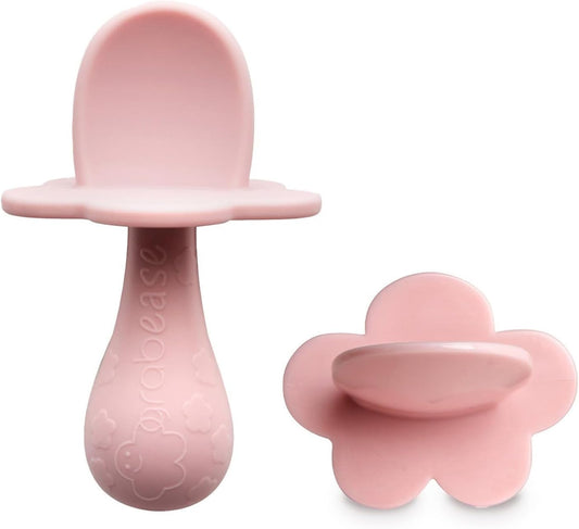 Silicone Spoon Set - First Stage Self-Feeding, Dishwasher Safe, Set of 2 Blush Spoons