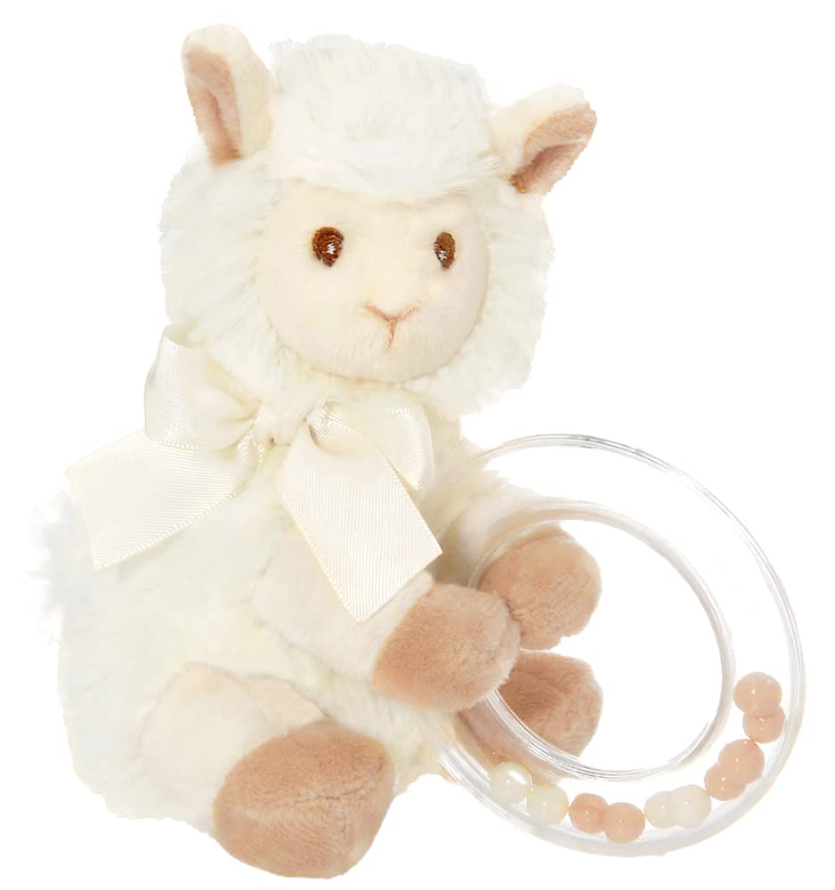 Shaker Toy With Soft Plush Faux-Fur, Satin Bow, Clear Ring and Moving Beads