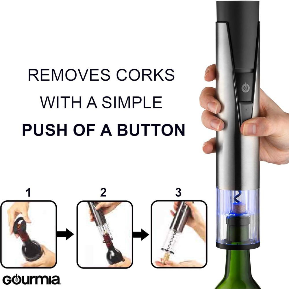 2-in-1 Electric Wine Opener and Preserver Set, Rechargeable Corkscrew with Vacuum Sealer, Foil Cutter, 2 Stoppers, and Charging Base