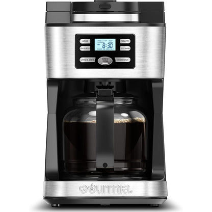 12-Cup Digital Coffee Maker with Built-In Grinder, Stainless Steel Filter, 4-Hour Keep Warm & Freshness Indicator