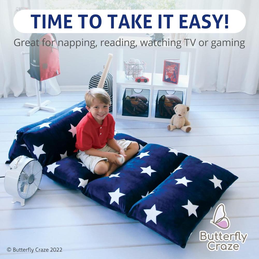 Floor Pillow Case, Mattress Bed Lounger Cover, Star Navy, King Size - Cozy Seating Solution for Kids & Adults, Recliner Cushion, Perfect for Reading, TV Time (Pillow Not Included)