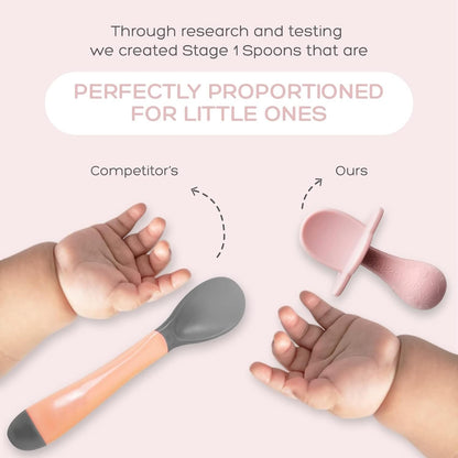 Silicone Spoon Set - First Stage Self-Feeding, Dishwasher Safe, Set of 2 Blush Spoons