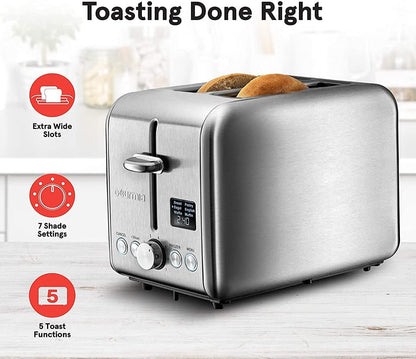 Digital Toaster - Stainless Steel GDT2445, Features 5 Toast Functions (Waffle, English Muffin, Pastry), 7 Shade Settings, Rapid Reheat Mode, and Extra Wide Slots