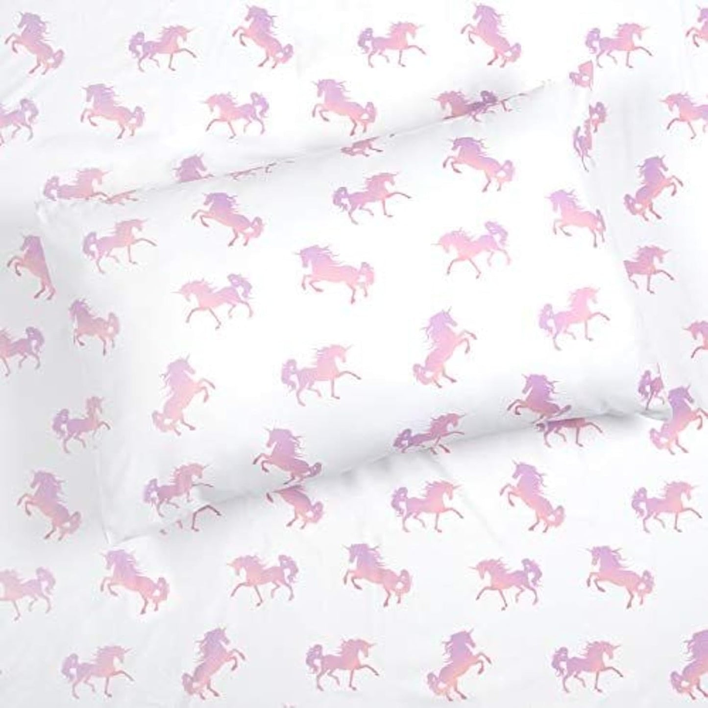 4-Piece Pink Unicorn Bed Sheet & Pillowcases Set Full Size Soft Microfiber Bedding, Durable and Smooth Finish