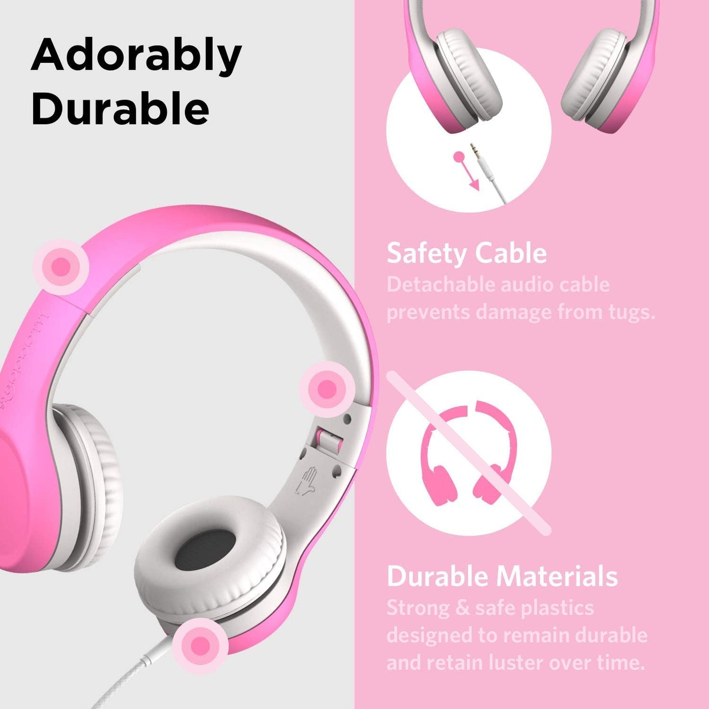 Girls Wired Headphones for School with Microphone, Volume-Limited for Safe Listening, Adjustable Headband, and Cushioned Earpads