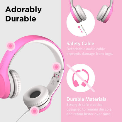 Girls Wired Headphones for School with Microphone, Volume-Limited for Safe Listening, Adjustable Headband, and Cushioned Earpads