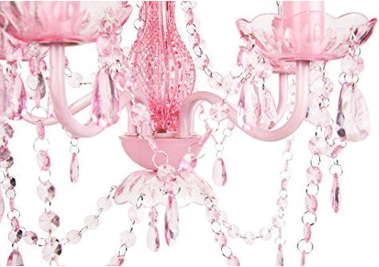 5-Bulb Vintage Chandelier - Pink Sapphire | 20" x 18" x 17" | Hardwired Installation | Uses Five 25-Watt E12 Candelabra Bulbs | Faux Crystal with Acrylic & Glass BeadsCrystal Chandelier with Acrylic & Glass Beads