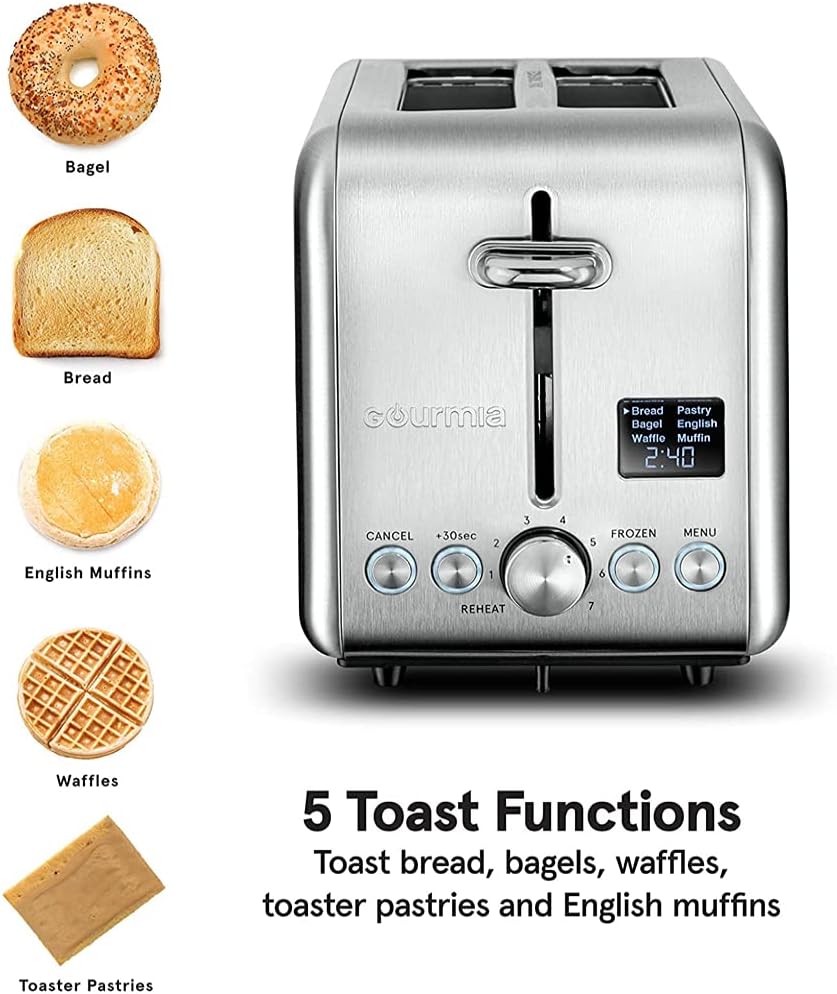 Digital Toaster - Stainless Steel GDT2445, Features 5 Toast Functions (Waffle, English Muffin, Pastry), 7 Shade Settings, Rapid Reheat Mode, and Extra Wide Slots