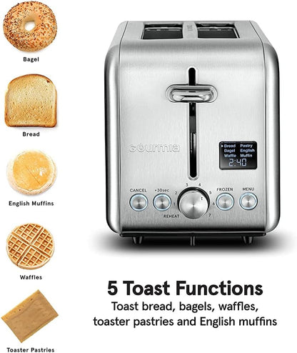 Digital Toaster - Stainless Steel GDT2445, Features 5 Toast Functions (Waffle, English Muffin, Pastry), 7 Shade Settings, Rapid Reheat Mode, and Extra Wide Slots