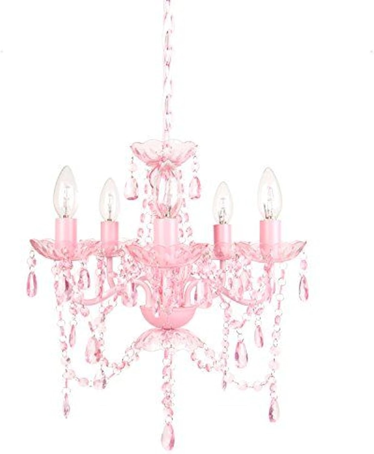 5-Bulb Vintage Chandelier - Pink Sapphire | 20" x 18" x 17" | Hardwired Installation | Uses Five 25-Watt E12 Candelabra Bulbs | Faux Crystal with Acrylic & Glass BeadsCrystal Chandelier with Acrylic & Glass Beads