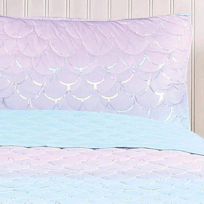 3-Piece Mermaid Quilt Full Size Set Lightweight Iridescent Metallic Quilt and 2 Standard Shams Soft and Durable Bedding