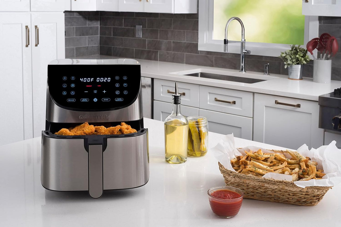 Air Fryer Oven Digital Display 7 Quart Large AirFryer Cooker 12 Touch Cooking Presets, XL Air Fryer Basket 1700w Power Multifunction GAF778 Black and stainless steel air fryer FryForce 360°