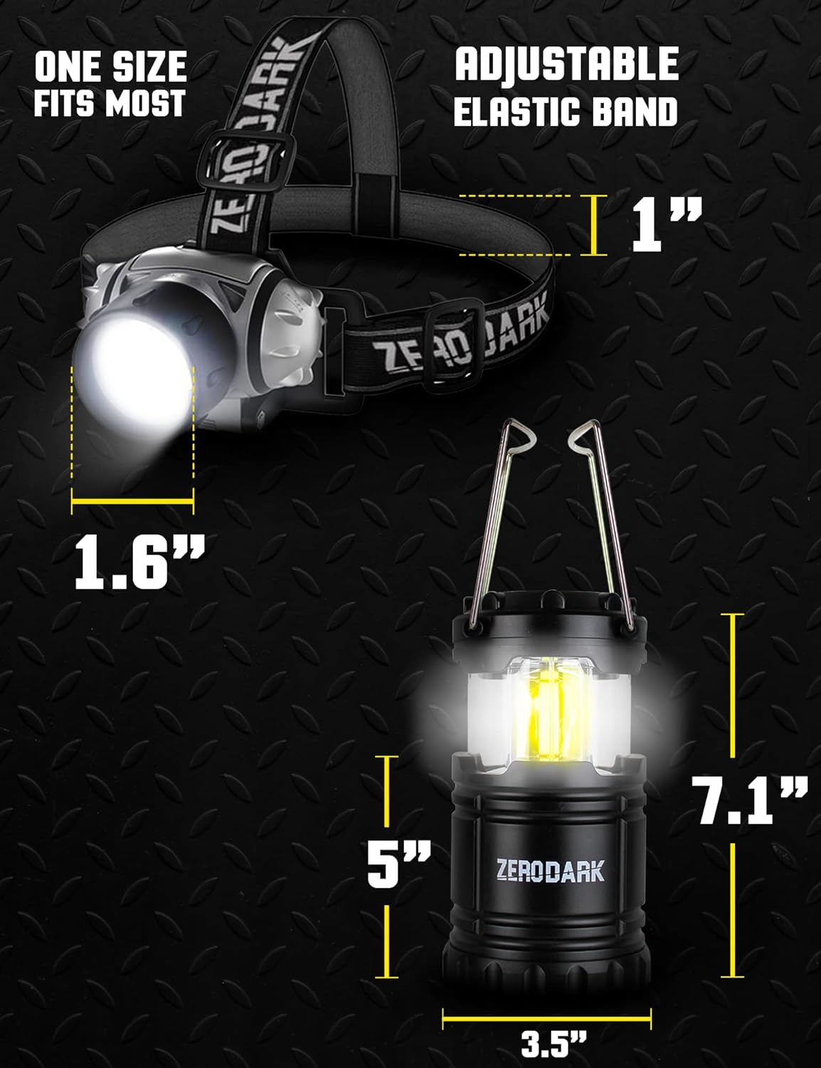 ZeroDark Waterproof Battery Powered LED Headlamp and Lantern Set, Black, 2-Piece