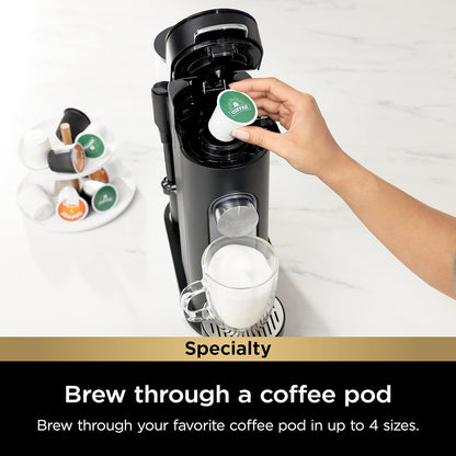 Single-Serve Coffee Maker - K-Cup Pod Compatible, Brews Grounds, Compact Design with Built-In Milk Frother, 56-oz Reservoir, 6-oz to 24-oz Mug Sizes