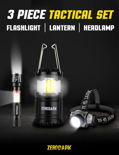 Flashlights Headlamp Lantern 3-Piece Set, Flashlight + Head Lamp + Camping Lantern Battery Powered LED High Lumens Camping Lights flashlights for Emergencies