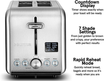 Digital Toaster - Stainless Steel GDT2445, Features 5 Toast Functions (Waffle, English Muffin, Pastry), 7 Shade Settings, Rapid Reheat Mode, and Extra Wide Slots