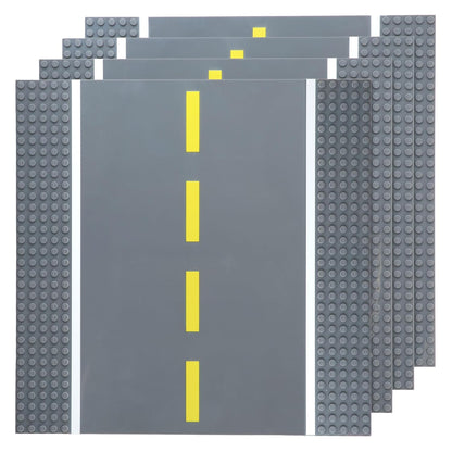 Set of 4 Straight Baseplates 10''x10'' Road Baseplates for Building Bricks Compatible with All Major Brands