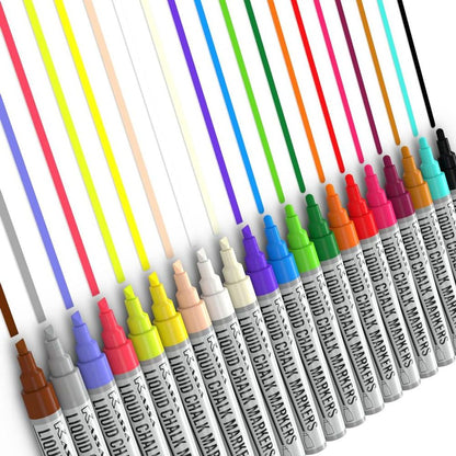 20-Pack Liquid Chalk Markers | 20 Vibrant Colors with Reversible Bullet & Chisel Tips | Works on Chalkboards, Windows & Glass | Erasable & Dust-Free | Perfect for Home, School & Office Use