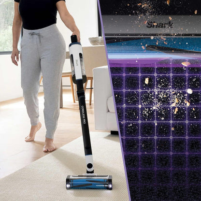 Pro Cordless Vacuum with Clean Sense IQ & MultiFLEX Technology, PowerFins Plus Brushroll, Includes Duster Crevice Tool & Anti-Allergen Dusting Brush, Up to 40 Minute Runtime, White/Blue