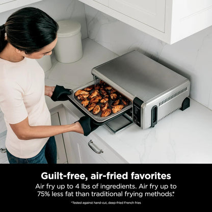 Foodi Digital Air Fry Countertop Oven with 6-in-1 Functionality, Flip Up & Away Capability for Storage Space, with Air Fry Basket, Wire Rack, Sheet Pan & Crumb Tray, Silver