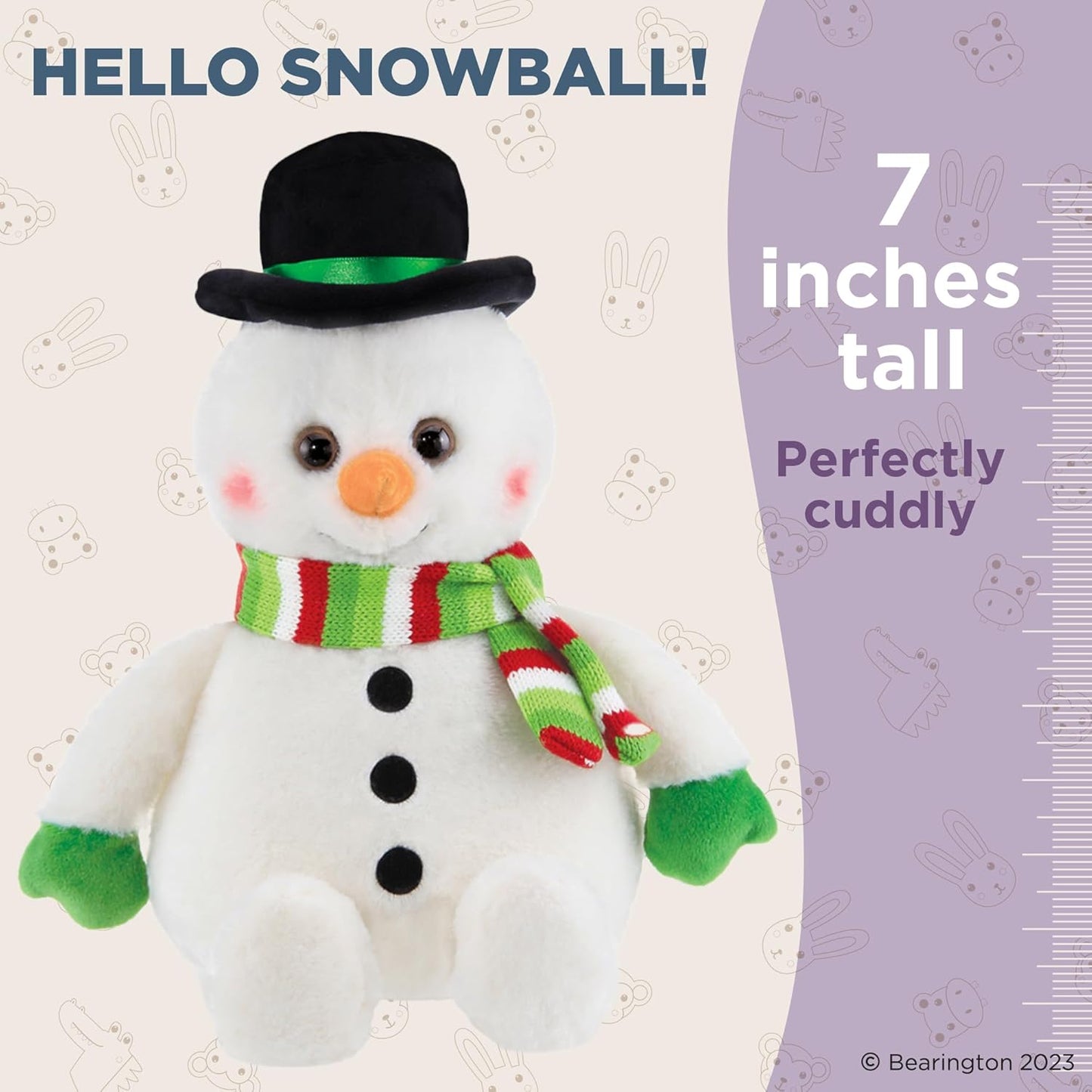 Snowball - 7 Inch Christmas Snowman Plush, Holiday Stuffed Animal